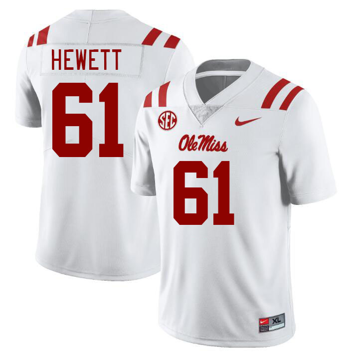 Men #61 Lane Hewett Ole Miss Rebels College Football Jerseyes Stitched Sale-White - Click Image to Close